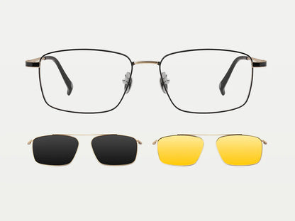 Titanium Rectangular Magnetic Clip-on Eyeglasses Sunglasses